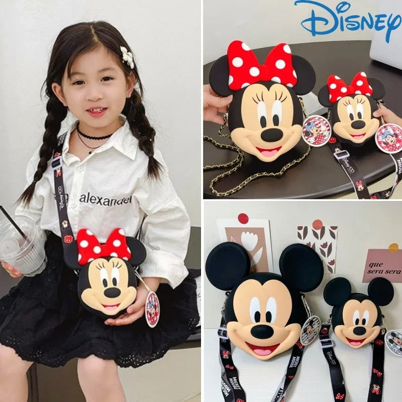 Original Disney Anime Kawaii Minnie Mickey Mouse Silicone One Shoulder Bag Leisure Fashion Zero Purse Birthday Gift For Girl