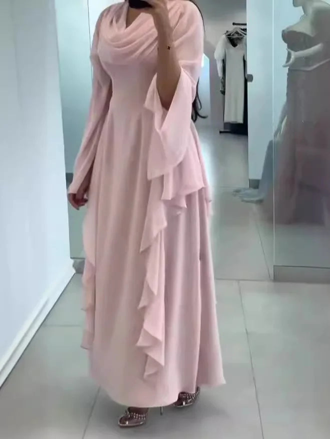 Pullover Dresses Puff Sleeve Spliced Pile Collar Dress Solid Loose Vestidos 2024 Ankle Length Casual Summer Slight Strech