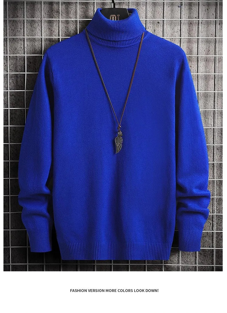 2024 Turtleneck Sweaters Men's Solid Pullovers Knitted Sweater High Collar Knitwear Pullovers Autumn Winter Warm Sweater for Men