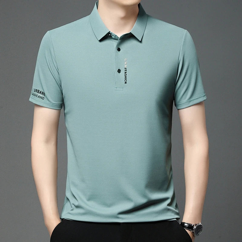 2024 Summer New Men's Business Casual Solid Color Short Sleeved POLO Shirt Comfortable and Cool Fashion T-shirt