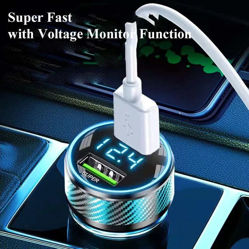 2 in 1 USB Car Charger Adapter 300W Super Fast Charge with Voltage Monitor for iPhone Samsung iPad Huawei Oneplus OPPO VIVO