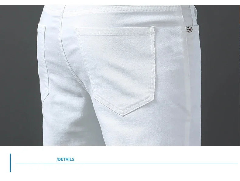 2024 New Spring Summer Men's Fashionable Solid Color Jeans Straight Stretch Stretch Slim Fit Classic Denim Trousers Male
