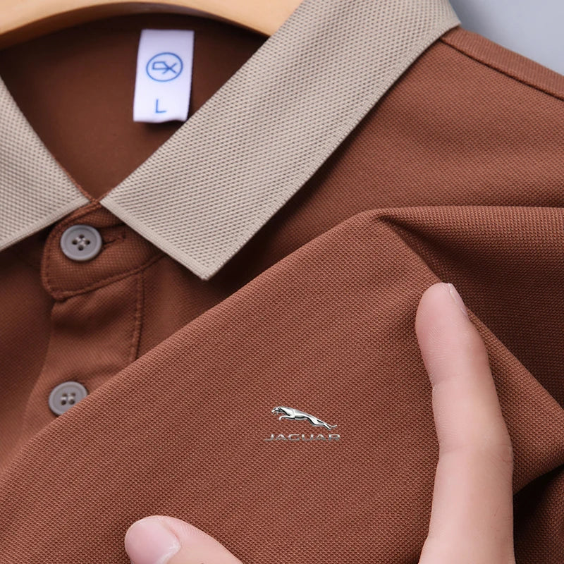2024Summer men's new polo men's solid color short sleeved polo shirt men's casual street wear high-end polo shirt