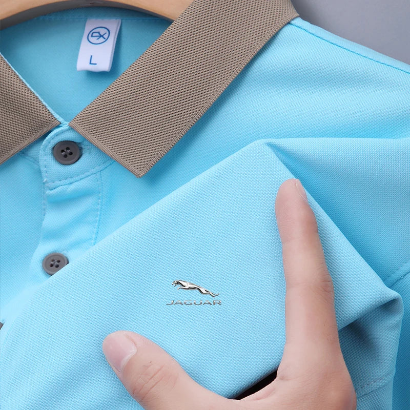 2024Summer men's new polo men's solid color short sleeved polo shirt men's casual street wear high-end polo shirt