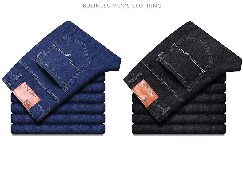 2024 NEW Classic Style Casual Stretch Slim Jean Pants Male Brand Denim Trousers Black Blue Men's Fashion Business Jeans