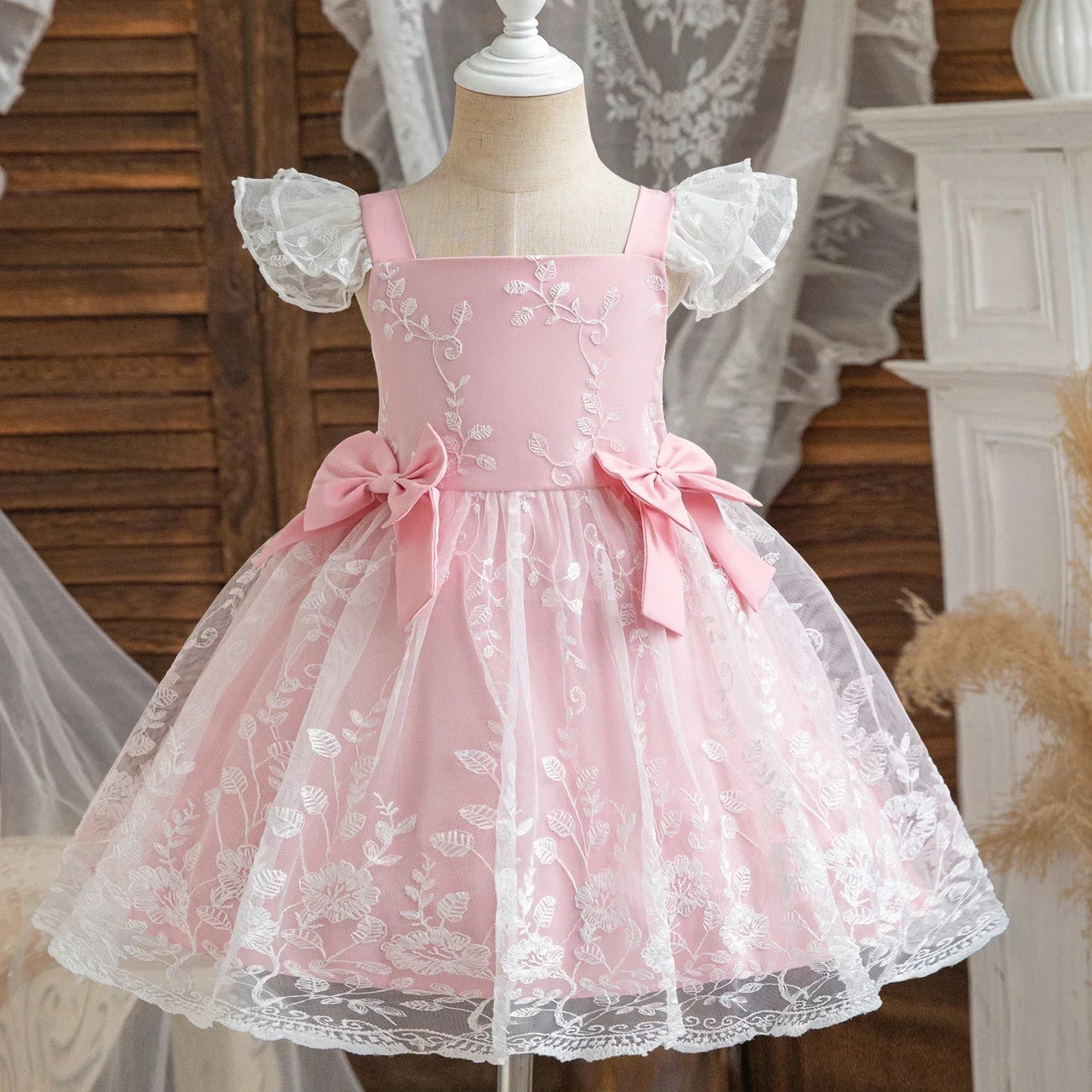 Toddler Baby Girl Dress Newborn Infant Baptism Birthday Dress Butterfly Tutu Princess Dress Baby Girls Wedding Party Gown 1-5Yrs