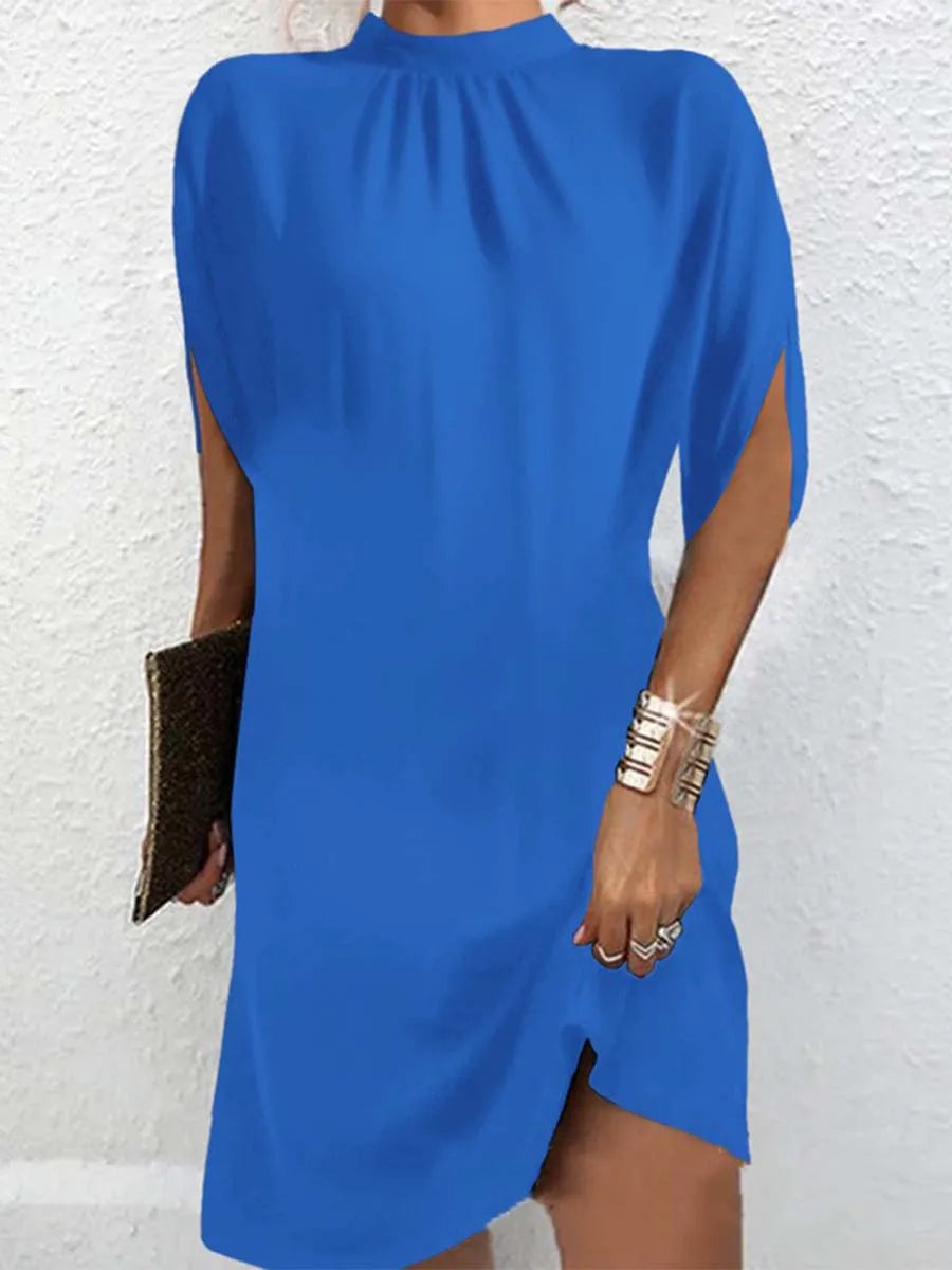 Lady Elegant Short Dress Bat Sleeve High Neck OL Formal Occasion Dresses Women Summer Solid Color Geometric Printing Skirt