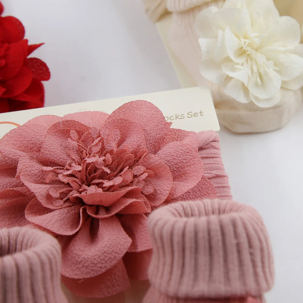 3Pcs/Set Lace Flower Baby Headbands Socks Wing Bow Cotton Non-slip Anklet 0-12M Stockings Wide Elastic Hairbands Infant Socks