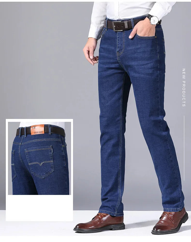 2024 NEW Classic Style Casual Stretch Slim Jean Pants Male Brand Denim Trousers Black Blue Men's Fashion Business Jeans