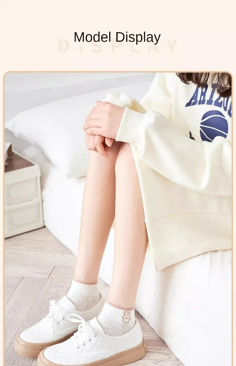 5 Pairs Avocado Flower Heart Ankle Socks Cartoon Fresh Fashion Breathable Spring and Summer Kawaii Comforts Women's Boat Socks
