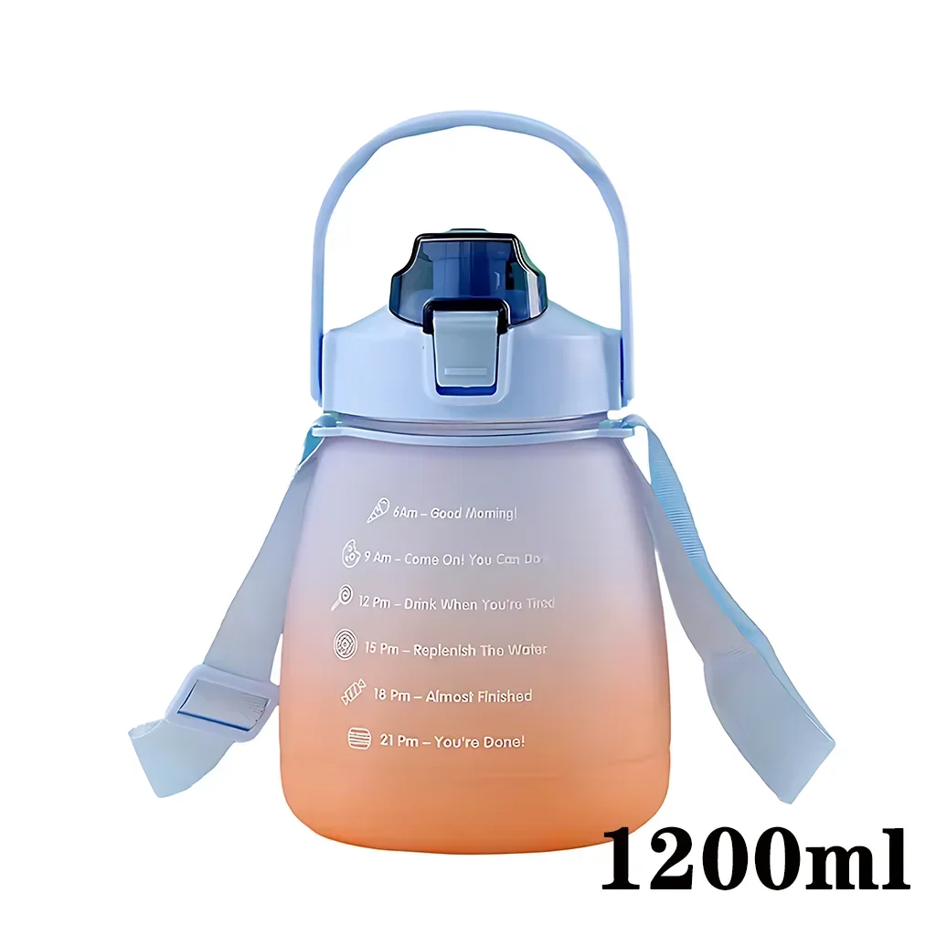 1/4PCS Large Capacity Frosted Mug Travel Portable Sports Bottle Plastic Cup Handheld Shoulder Strap Water Bottle Straw Mug