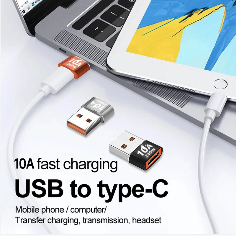 10A OTG USB Type C Female To USB A Male Adapter 240W Converter Adaptador For Xiaomi 13 12 Samsung S23 Iphone 15 14 Pro Oneplus 9