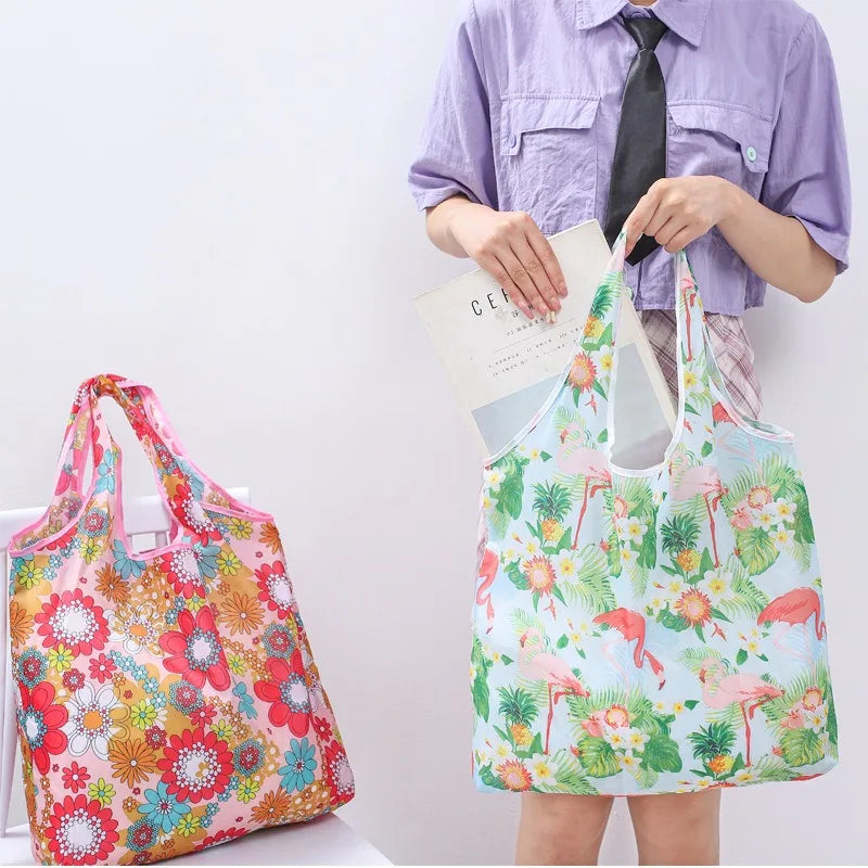 Foldable Shopper Bag Portable Eco Bag Large-Capacity Supermarket Shopping Tote Bags Women Shoulder Bag Household Products