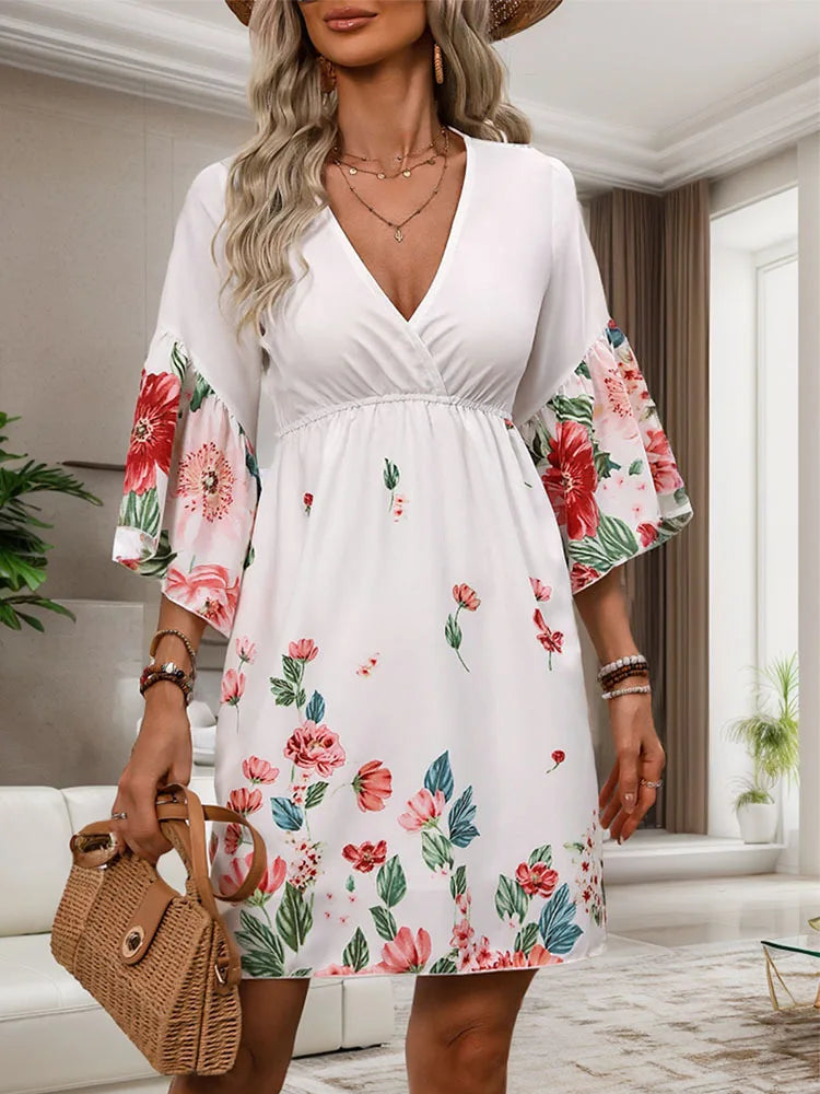 New Summer Women's Ethnic Style Five Sleeve Printed Dress