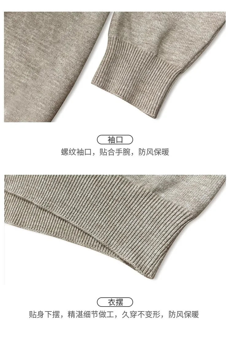 Luxury Brand Men's Mock Collar 100% Pure Woolen Sweater Tops Autumn Winter Cashmere Sweater Pullover Male Warm Knitwear Sweater