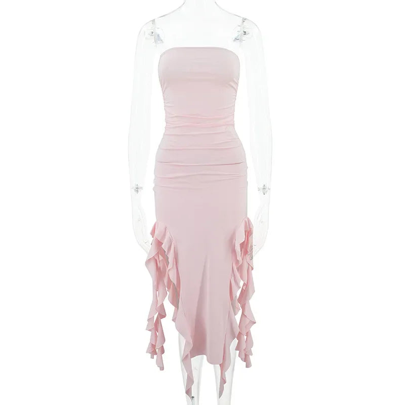 BWQ Long Dresses For Women Slit Sexy Bodycon Sleeveless Jellyfish Dress Hot Girls Fashion Off The Shoulders Maxi Dress Woman