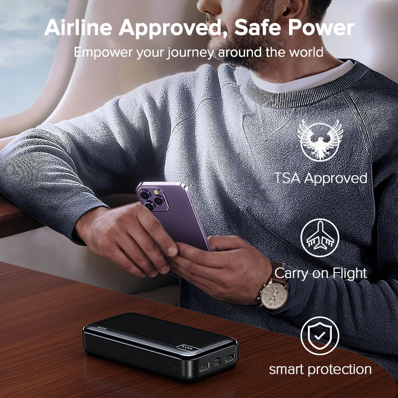 QOOVI 20000mAh Power Bank External Large Battery Capacity Portable Charger PowerBank Fast Charging For iPhone 15 Xiaomi Samsung