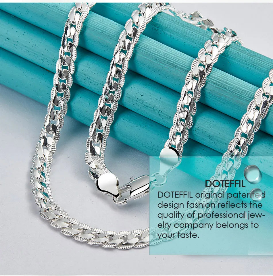 DOTEFFIL 925 Sterling Silver 6mm Side Chain 16/18/20/22/24 Inch Necklace For Women Man Fashion Wedding Engagement Jewelry Gifts