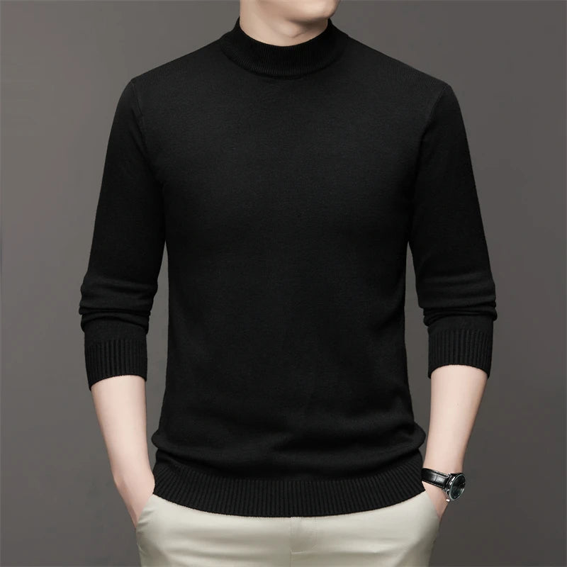 7 Colour Men's Half High Neck Long Sleeved Solid Color Sweater Soft, Warm and Comfortable Top with a Base