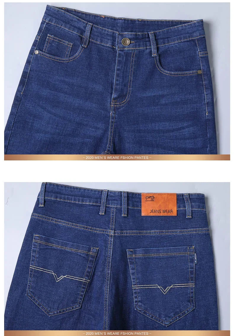2024 NEW Classic Style Casual Stretch Slim Jean Pants Male Brand Denim Trousers Black Blue Men's Fashion Business Jeans
