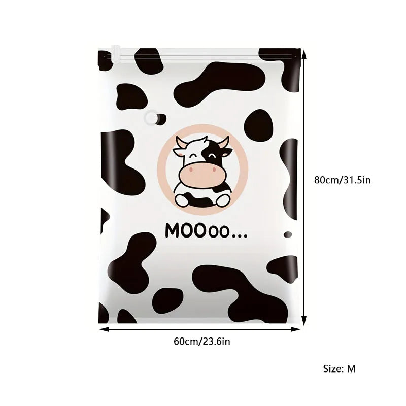 1 pc thickened pc vacuum storage bag, cow pattern, closet space saving 75%, clothing luggage special bag