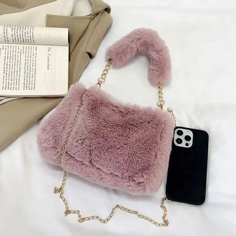 Autumn And Winter Plush Handbag For Woman New Small Chain Crossbody Bag Fashion Small Square Bag Single Shoulder Bag