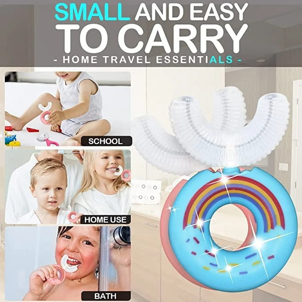 Children 360 Degree Doughnut Manual Toothbrush Kids Silicone U-shaped Tooth Brush Cartoon Gift For 2-6-12 Years Old