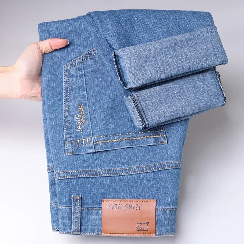 Casual Men Classic Business Jeans 2024 Summer Autumn Slim Stretch Denim Trousers Male High Quality Luxury Pants Brand Clothing