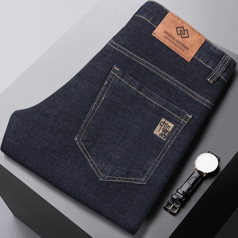Casual Men Classic Business Jeans 2024 Summer Autumn Slim Stretch Denim Trousers Male High Quality Luxury Pants Brand Clothing
