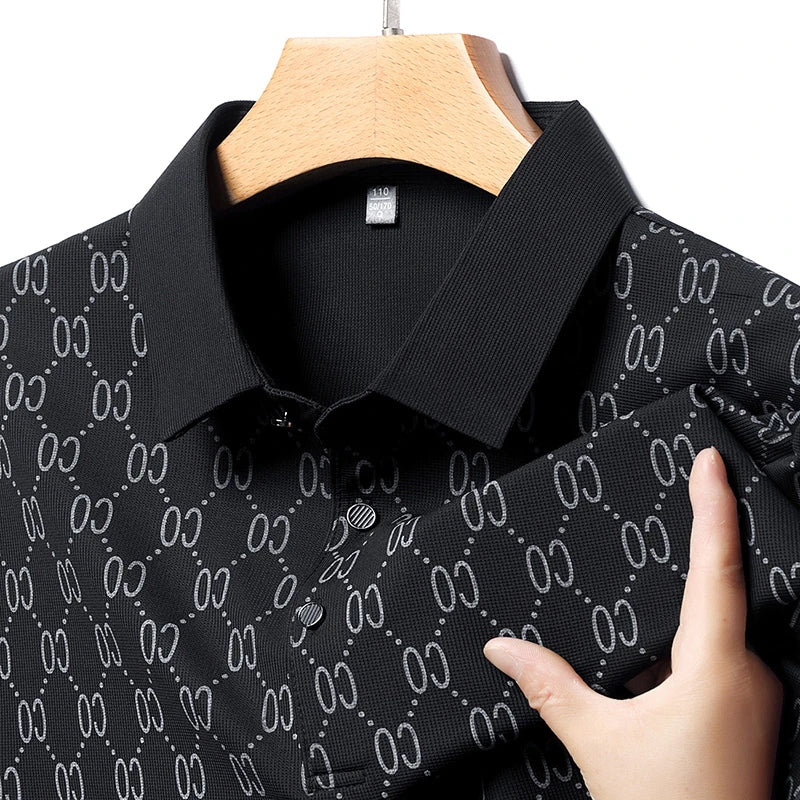 2024 Summer New Men's Business Print Short Sleeved POLO Shirt Comfortable and Cool Casual Fashion T-shirt