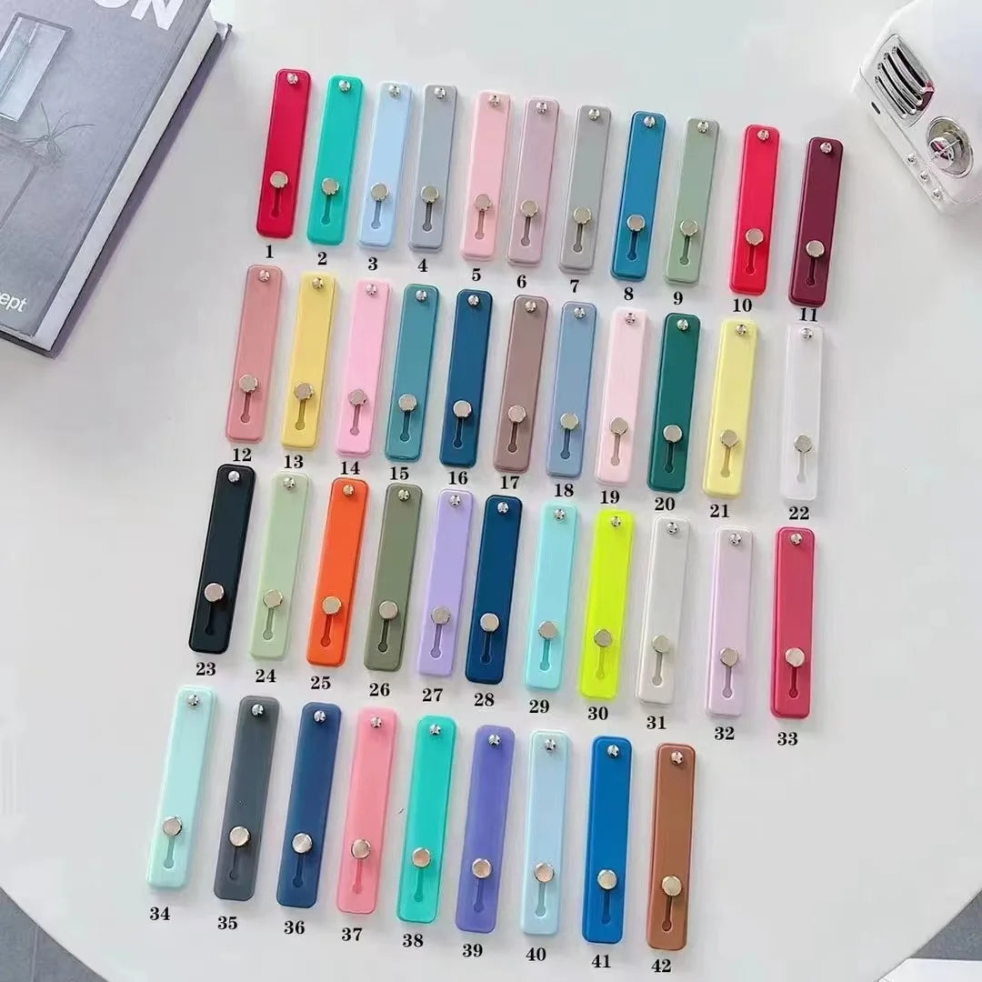 Silicone Phone Hand Band Holder TPU Leather Finger Strap Simple Push Pull Grip Stand Solid Color Bracket Cellphone Accessories