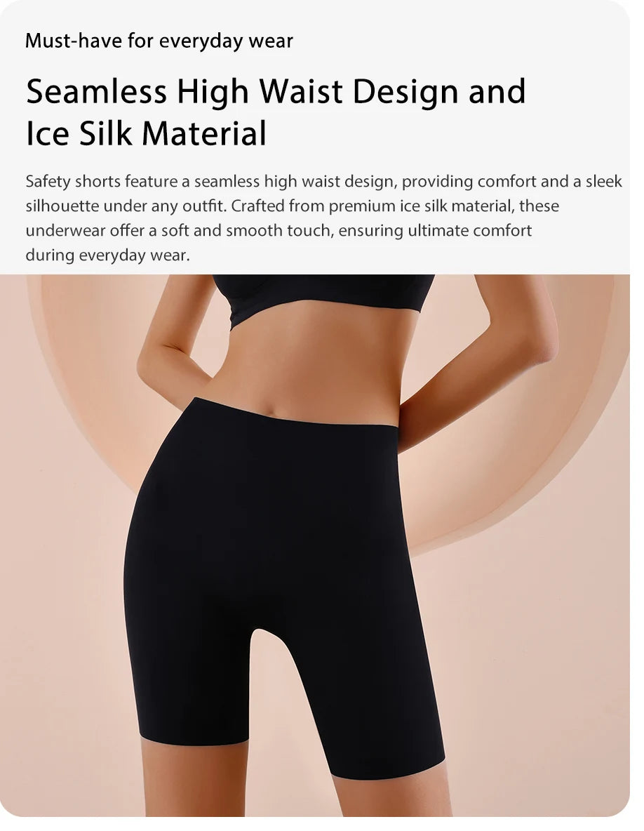 Seamless High Waist Shorts Panties For Women Tummy Control Hip Lift Ice Silk Safety Pants Sports Underwear Boyshorts Boxer