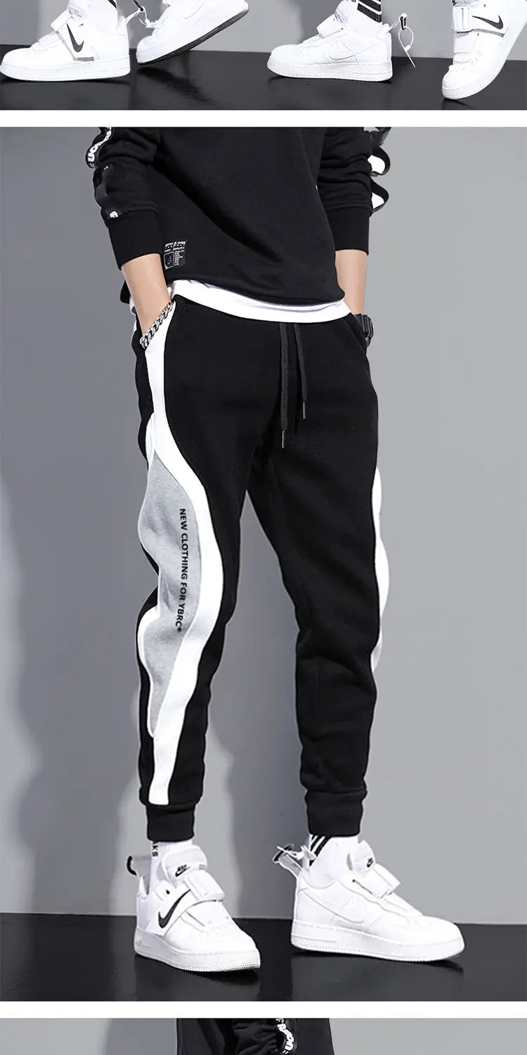 Autumn Men's Wide Loose Casual Pants Mens Patchwork Nine-point Sports Elastic Rope Breathable Tie-foot Trousers