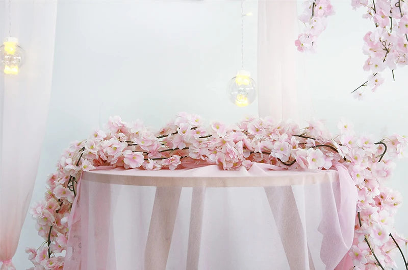 180cm Artificial Flowers Cherry Blossom Sakura Garland Wedding Arch Garden Backdrop Home Party Decoration Silk Fake Plants Vine