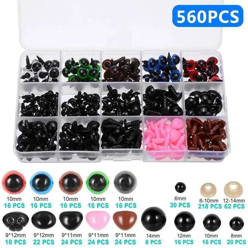 560Pcs Doll Making Eyes Reusable Plastic Button Eyes Multiple Sizes DIY Stuffed Animals Toy Bear Eyes for Plush Crochet Dolls