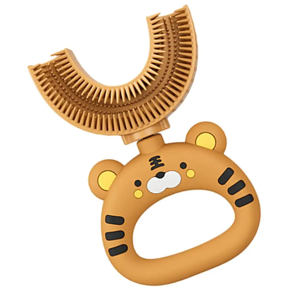 Silicone U Shaped Toothbrush U-Shaped Cartoon Tiger Design Toothbrush Soft Silicone Brush Head Extra Soft Toothbrush Training