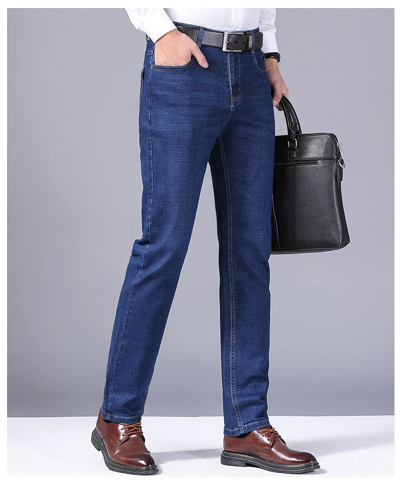 2024 New Men Classic Style Luxury Brand High-Quality Jeans Business Casual Stretch Slim Denim Pants Fashion Blue Black Trousers