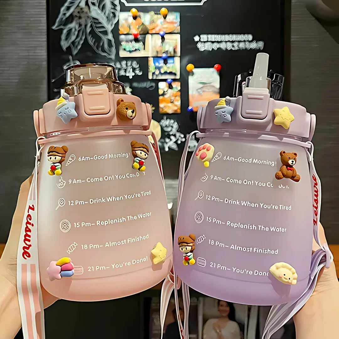 1/4PCS Large Capacity Frosted Mug Travel Portable Sports Bottle Plastic Cup Handheld Shoulder Strap Water Bottle Straw Mug
