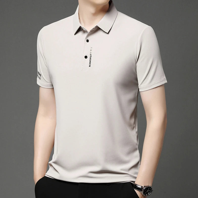 2024 Summer New Men's Business Casual Solid Color Short Sleeved POLO Shirt Comfortable and Cool Fashion T-shirt