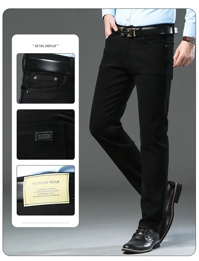 Large Size 42 44 Autumn 98% Cotton Men's Stretch Slim Jeans ArmyGreen Soft Comfortable Casual Straight Denim Pants Trousers