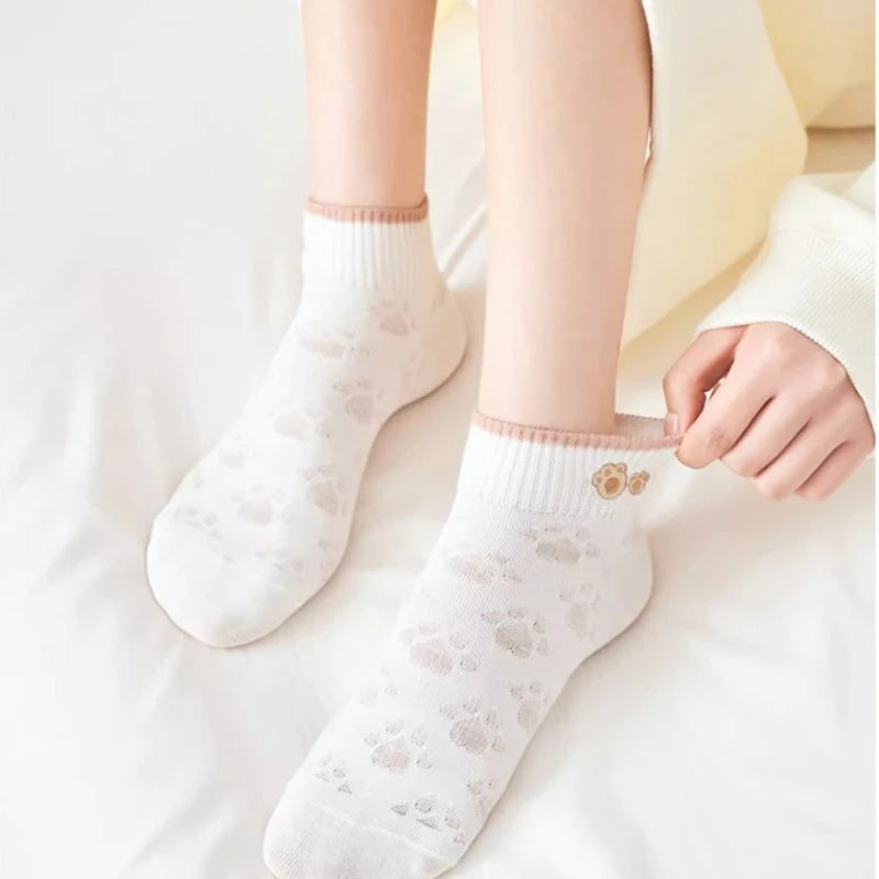 5 Pairs Avocado Flower Heart Ankle Socks Cartoon Fresh Fashion Breathable Spring and Summer Kawaii Comforts Women's Boat Socks