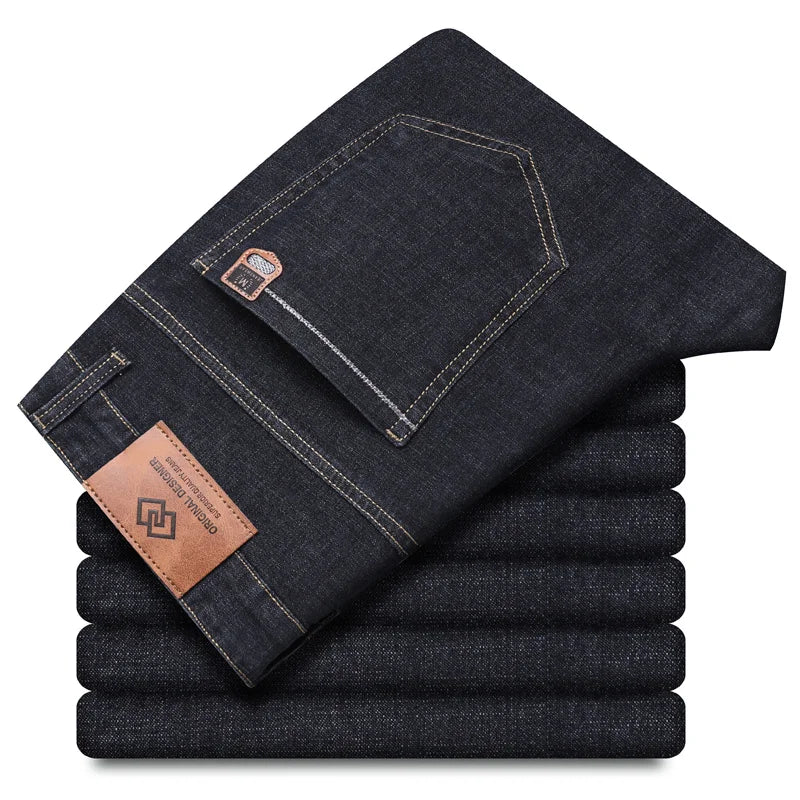 Casual Men Classic Business Jeans 2024 Summer Autumn Slim Stretch Denim Trousers Male High Quality Luxury Pants Brand Clothing