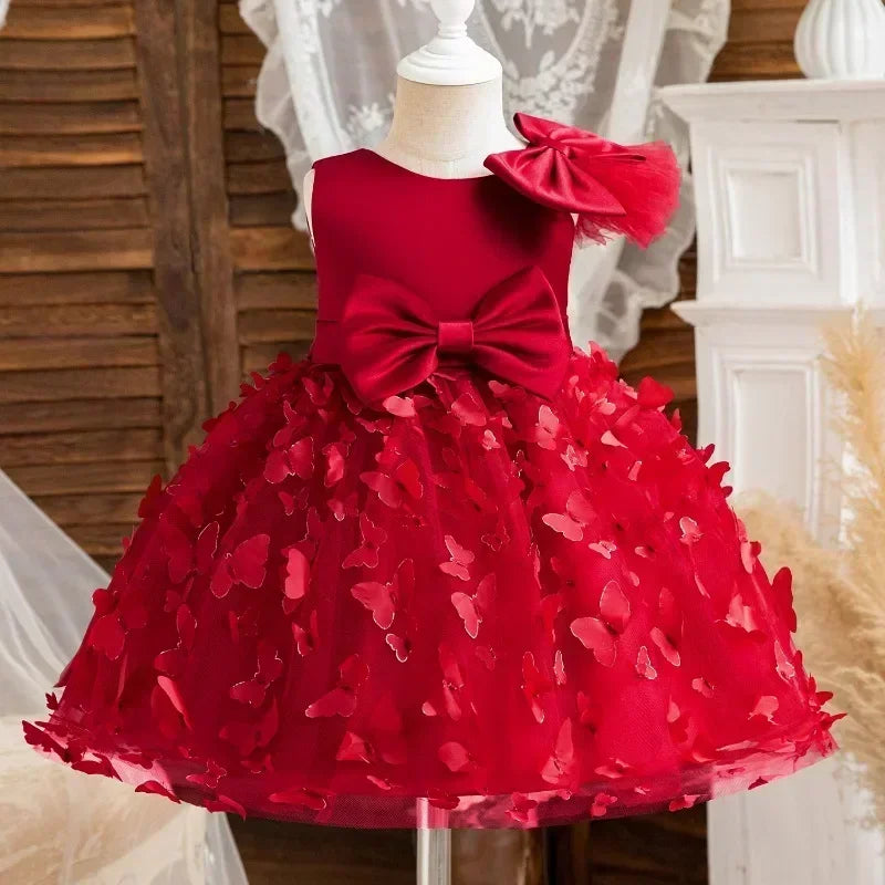 Toddler Baby Girl Dress Newborn Infant Baptism Birthday Dress Butterfly Tutu Princess Dress Baby Girls Wedding Party Gown 1-5Yrs