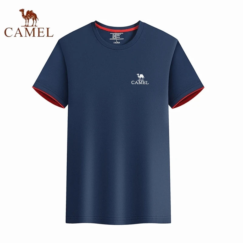 Embroidered CAMEL Round Neck Short Sleeved T-shirt, Summer Men's Fashionable Casual Outdoor Sports Breathable Polo Shirt Top