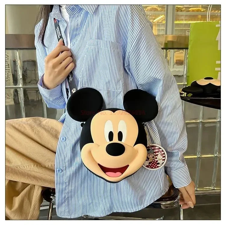 Original Disney Anime Kawaii Minnie Mickey Mouse Silicone One Shoulder Bag Leisure Fashion Zero Purse Birthday Gift For Girl