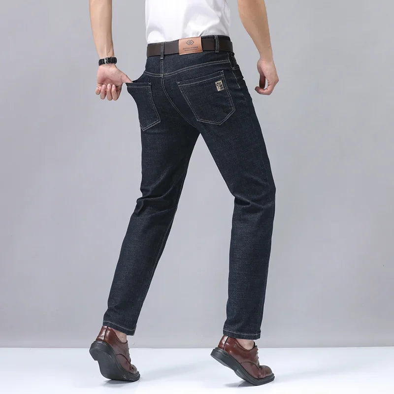 Casual Men Classic Business Jeans 2024 Summer Autumn Slim Stretch Denim Trousers Male High Quality Luxury Pants Brand Clothing