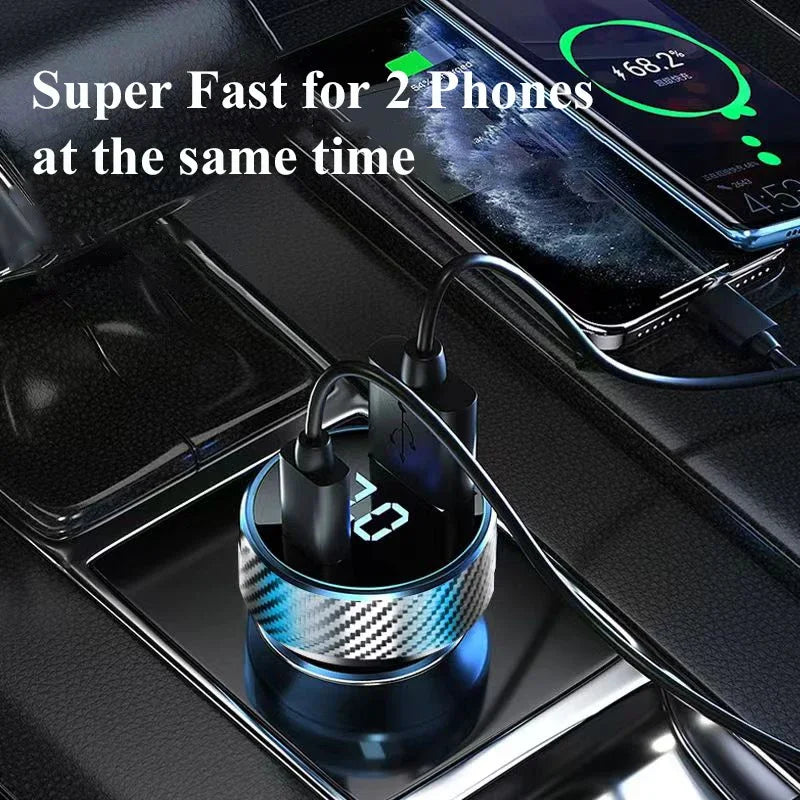 2 in 1 USB Car Charger Adapter 300W Super Fast Charge with Voltage Monitor for iPhone Samsung iPad Huawei Oneplus OPPO VIVO