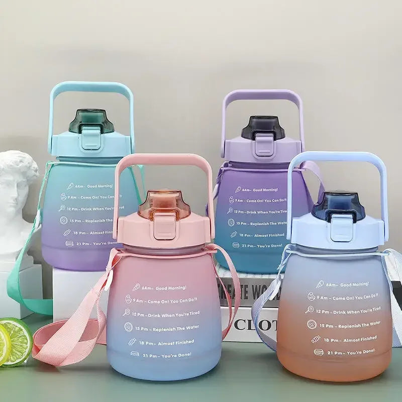 1/4PCS Large Capacity Frosted Mug Travel Portable Sports Bottle Plastic Cup Handheld Shoulder Strap Water Bottle Straw Mug