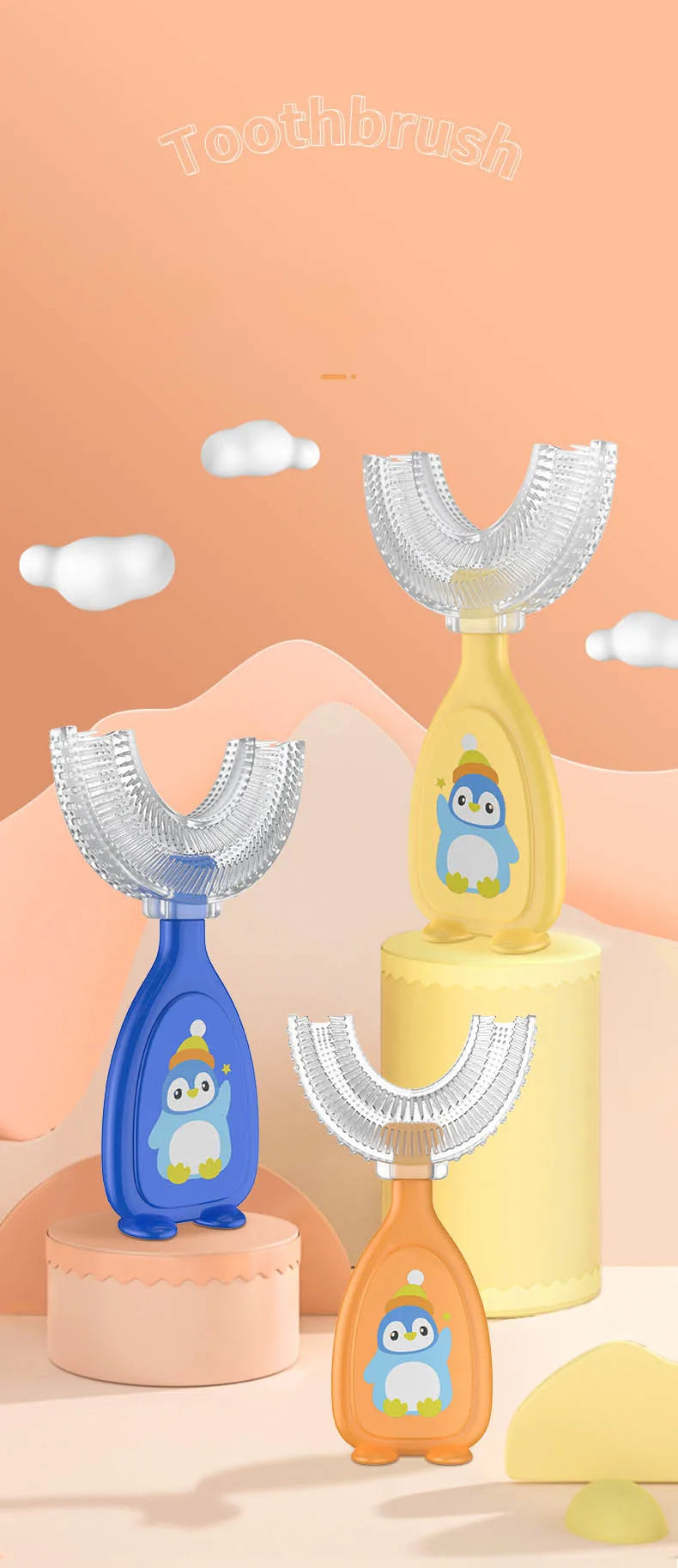 Kids Toothbrush U-Shape 360 Degree Infant Teether Baby Toothbrush Children Silicone Brush For Toddlers Oral Care Cleaning