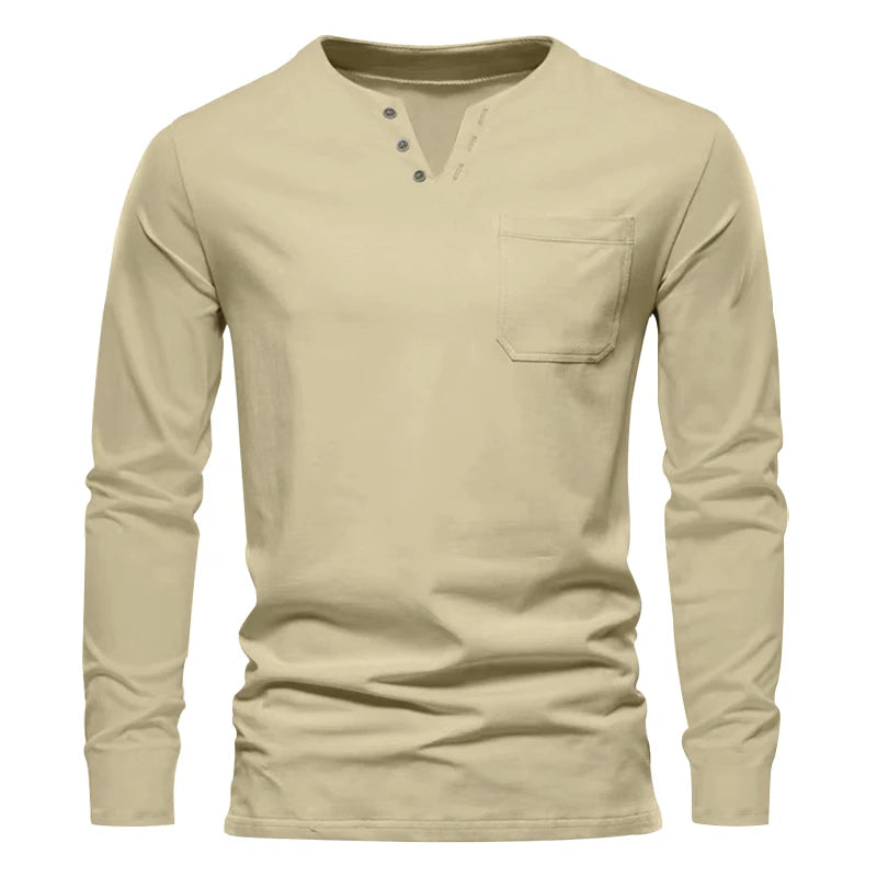Autumn and Winter Cross border Leisure V-neck Men's Fashion Trend Sports T-shirt Slim Fit Pocket Men's T-shirt Long Sleeve Top